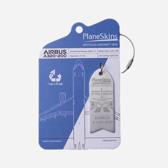 A320 Genuine Aircraft Skin Key Tag - Raw Aluminium