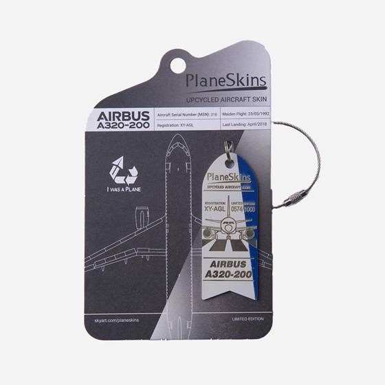 A320 Genuine Aircraft Skin Key Tag - Blue White