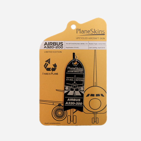 A320 Genuine Aircraft Skin Key Tag - Black